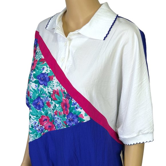 Southern Lady Womens L Blue Floral‎ Short Sleeve Blouse Shirt Stretch Waistband - Picture 6 of 13